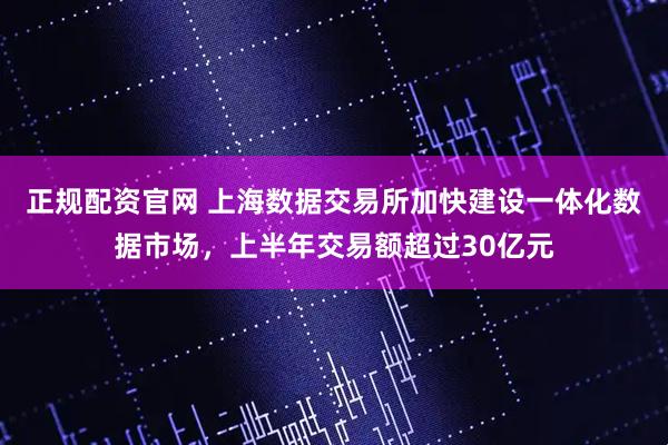 正规配资官网 上海数据交易所加快建设一体化数据市场，上半年交易额超过30亿元